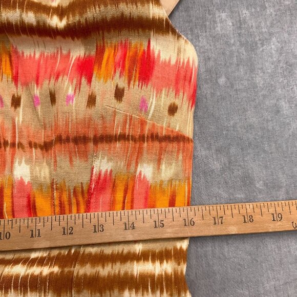 Tahari ASL Dress Women 8 Orange‎ Brown Sheath Short Boho Aztec Boho Gypsy Linen - Picture 7 of 11